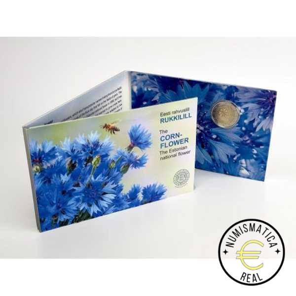 ESTONIA 2024 2 EUROS CONMEMORATIVA BU - EL ACIANO, FLOR NACIONAL DE ESTONIA - EN COINCARD - BNC.