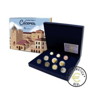 ESPAÑA 2023 8 VALORES + 2 CONMEMORATIVAS 2 EUROS PROOF - TOTAL 10 MONEDAS "CIUDAD DE CACERES Y PRESIDENCIA EUROPEA" BE - EUROSET PP.