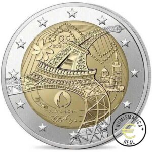 FRANCIA 2024 2 EUROS CONMEMORATIVA UNC "LA ANTORCHA OLIMPICA" TORRE EIFFEL S/C.