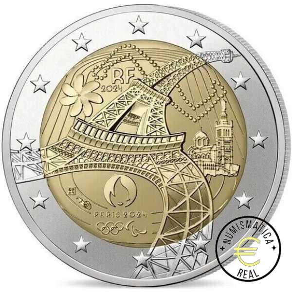 FRANCIA 2024 2 EUROS CONMEMORATIVA UNC "LA ANTORCHA OLIMPICA" TORRE EIFFEL S/C.