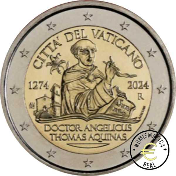 VATICANO 2024 2 EUROS CONMEMORATIVA BU - 750º ANIVERSARIO DE LA MUERTE DE TOMAS DE AQUINO - EN CARTERA OFICIAL. - Imagen 2