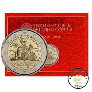 VATICANO 2024 2 EUROS CONMEMORATIVA BU - 750º ANIVERSARIO DE LA MUERTE DE TOMAS DE AQUINO - EN CARTERA OFICIAL.