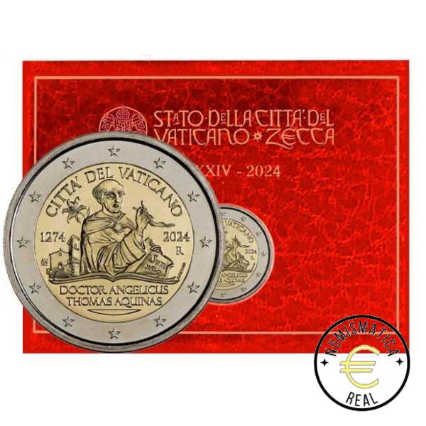 VATICANO 2024 2 EUROS CONMEMORATIVA BU - 750º ANIVERSARIO DE LA MUERTE DE TOMAS DE AQUINO - EN CARTERA OFICIAL.