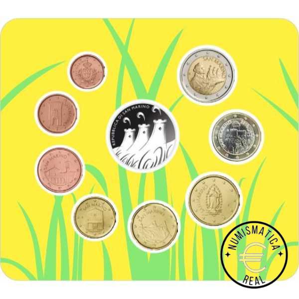 SAN MARINO 2023 CARTERA 9 VALORES KMS CALIDAD BU - DE 1CENT A 2 EUROS + 5 EUROS DE PLATA "FAUNA SALVAJE" - EN CARTERA OFICIAL - EUROSET. - Imagen 2