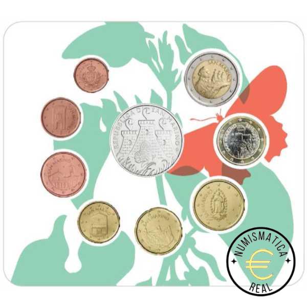 SAN MARINO 2024 CARTERA 9 VALORES KMS CALIDAD BU - DE 1 CENT A 2 EUROS + 5 EUROS DE PLATA "MARIPOSA" - EN CARTERA OFICIAL - EUROSET. - Imagen 2