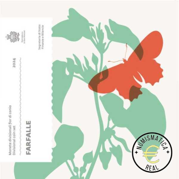 SAN MARINO 2024 CARTERA 9 VALORES KMS CALIDAD BU - DE 1 CENT A 2 EUROS + 5 EUROS DE PLATA "MARIPOSA" - EN CARTERA OFICIAL - EUROSET.