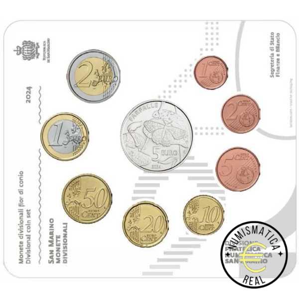 SAN MARINO 2024 CARTERA 9 VALORES KMS CALIDAD BU - DE 1 CENT A 2 EUROS + 5 EUROS DE PLATA "MARIPOSA" - EN CARTERA OFICIAL - EUROSET. - Imagen 3