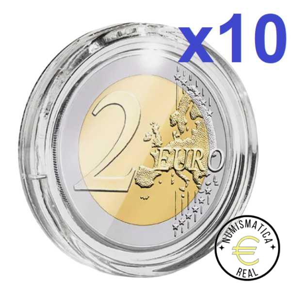 CAPSULA TRANSPARENTE PARA 2 EUROS LEUCHTTURM - 26 Ø MM - 10 UNIDAD PARA MONEDAS 2 EUROS.