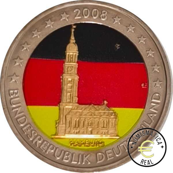 ALEMANIA 2008 2 EUROS CONMEMORATIVA UNC -“ESTADO DE HAMBURGO”- EN COLOR S/C.