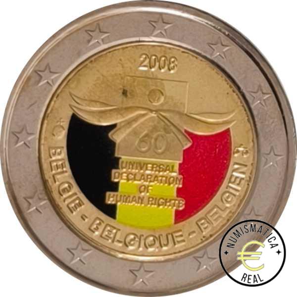 BELGICA 2008 2 EUROS CONMEMORATIVA UNC -“DRECHOS HUMANOS”- EN COLOR S/C.