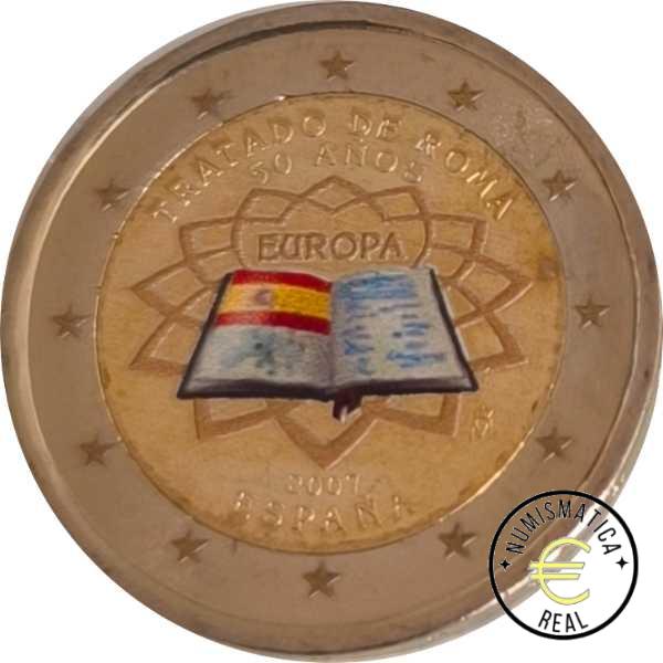 ESPAÑA 2007 2 EUROS CONMEMORATIVA UNC -TRARADO DE ROMA - EN COLOR S/C.
