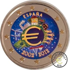 ESPAÑA 2012 2 EUROS CONMEMORATIVA UNC - 10 ANIV. DE LA UNION EUROPEA - TYE - EN COLOR S/C.