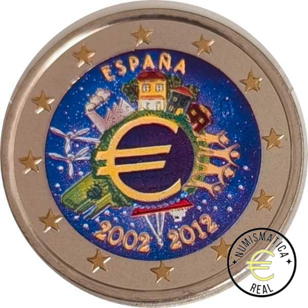 ESPAÑA 2012 2 EUROS CONMEMORATIVA UNC - 10 ANIV. DE LA UNION EUROPEA - TYE - EN COLOR S/C.