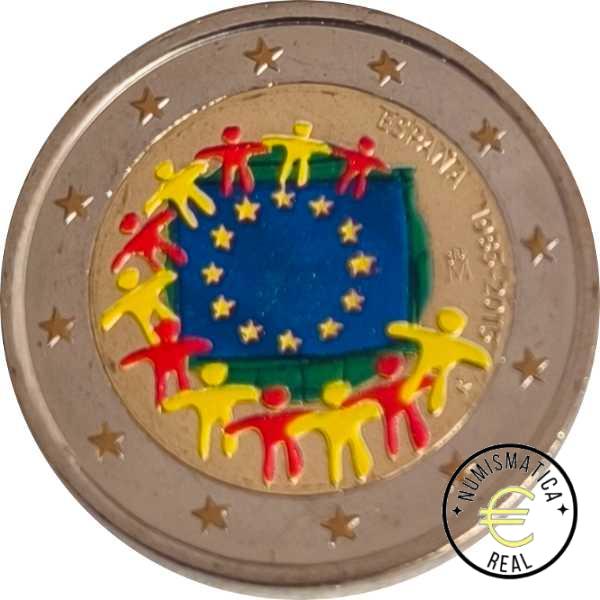 ESPAÑA 2015 2 EUROS CONMEMORATIVA UNC - 30 ANIV. DE LA BANDERA EUROPEA - EN COLOR D2 S/C.