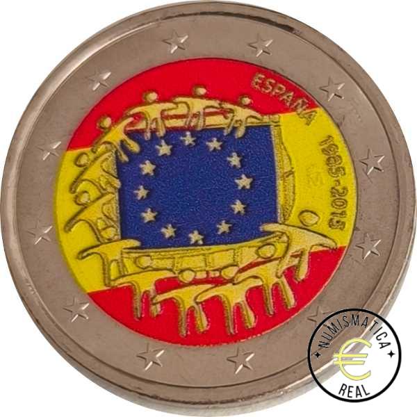 ESPAÑA 2015 2 EUROS CONMEMORATIVA UNC - 30 ANIV. DE LA BANDERA EUROPEA - EN COLOR S/C.