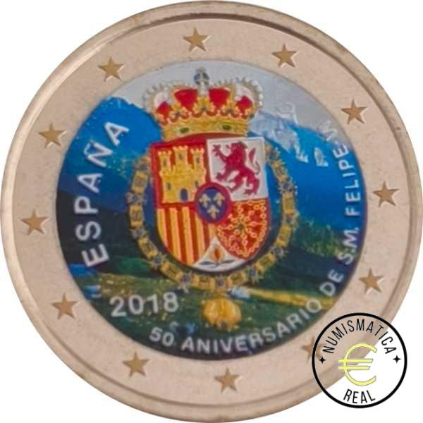 ESPAÑA 2018 2 EUROS CONMEMORATIVA UNC - 50 ANIVERSARIO DEL REY FELIPE VI - EN COLOR S/C.