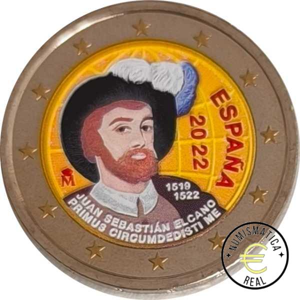 ESPAÑA 2022 2 EUROS CONMEMORATIVA UNC "V CENTENARIO DE LA PRIMERA VUELTA AL MUNDO - ELCANO" EN COLOR S/C.