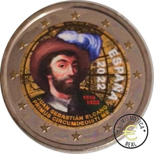 ESPAÑA 2022 2 EUROS CONMEMORATIVA UNC "V CENTENARIO DE LA PRIMERA VUELTA AL MUNDO - ELCANO" EN COLOR D2 S/C.