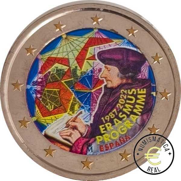 ESPAÑA 2022 2 EUROS CONMEMORATIVA UNC "PROGRAMA ERASMUS" EN COLOR S/C.