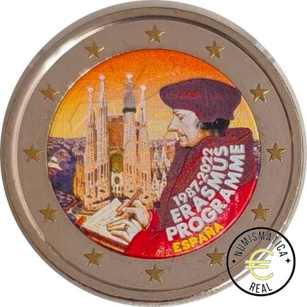 ESPAÑA 2022 2 EUROS CONMEMORATIVA UNC "PROGRAMA ERASMUS" EN COLOR D2 S/C.