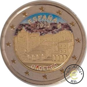 ESPAÑA 2023 2 EUROS CONMEMORATIVA UNC "CIUDAD VIEJA DE CACERES" EN COLOR 2 S/C.