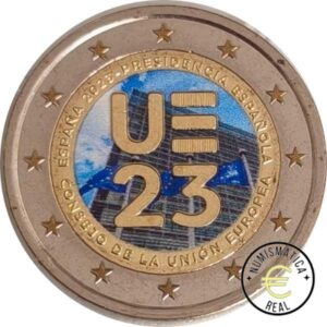 ESPAÑA 2023 2 EUROS CONMEMORATIVA UNC "PRESIDENCIA UNION EUROPEA" EN COLOR S/C.