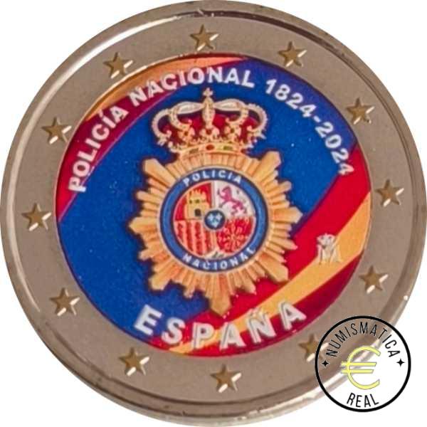 ESPAÑA 2024 2 EUROS CONMEMORATIVA UNC "200º ANIV. DE LA POLICIA NACIONAL" EN COLOR 2 S/C.