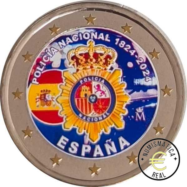 ESPAÑA 2024 2 EUROS CONMEMORATIVA UNC "200º ANIV. DE LA POLICIA NACIONAL" EN COLOR 3 S/C.