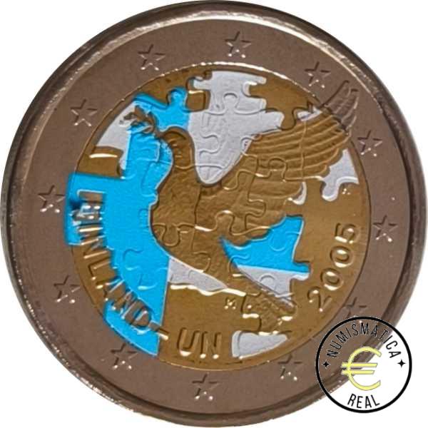 FINLANDIA 2005 2 EUROS CONMEMORATIVA UNC -“NACIONES UNIDAS”- EN COLOR S/C.