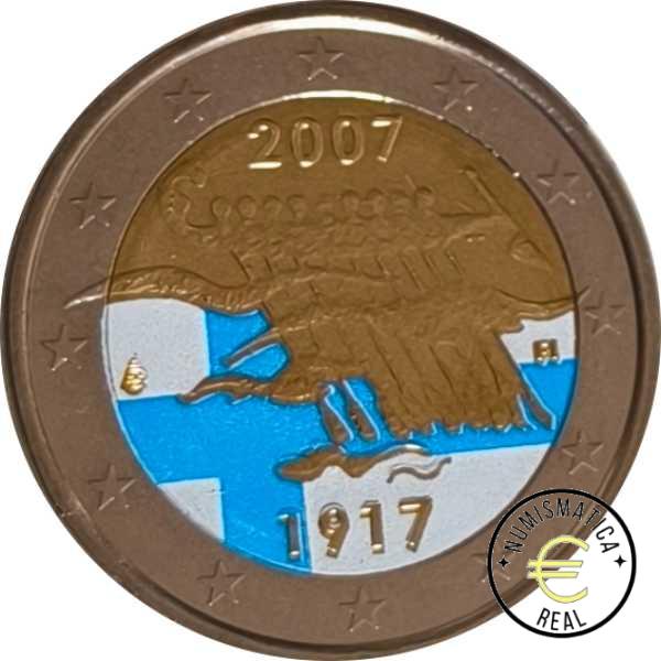 FINLANDIA 2007 2 EUROS CONMEMORATIVA UNC - 90 ANIV. INDEPENDENCIA FILANDESA - EN COLOR S/C.