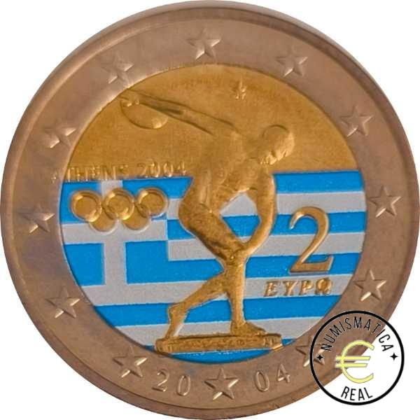 GRECIA 2004 2 EUROS CONMEMORATIVA UNC - JUEGOS OLIMPICOS DE ATENAS - EN COLOR S/C.