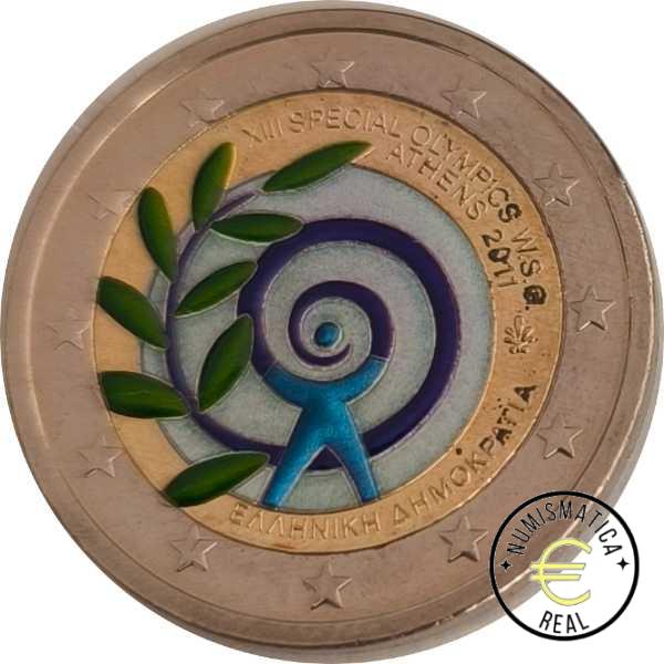 GRECIA 2011 2 EUROS CONMEMORATIVA UNC - JUEGOS MUNDIALES ATENAS - EN COLOR S/C.