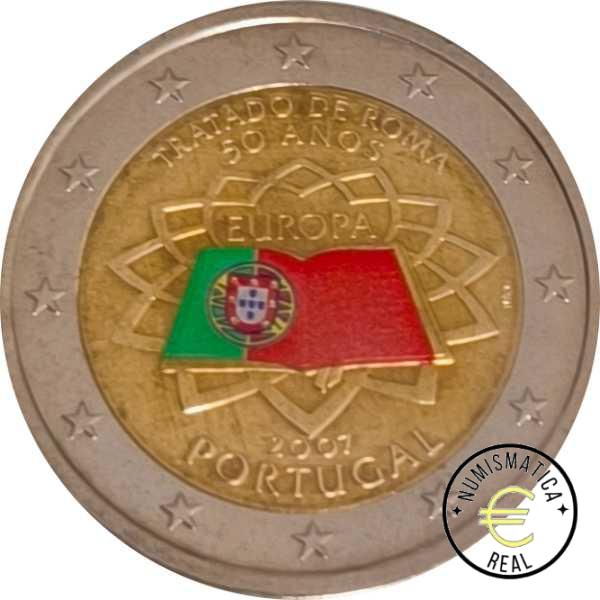 PORTUGAL 2007 2 EUROS CONMEMORATIVA UNC -TRARADO DE ROMA - EN COLOR S/C.
