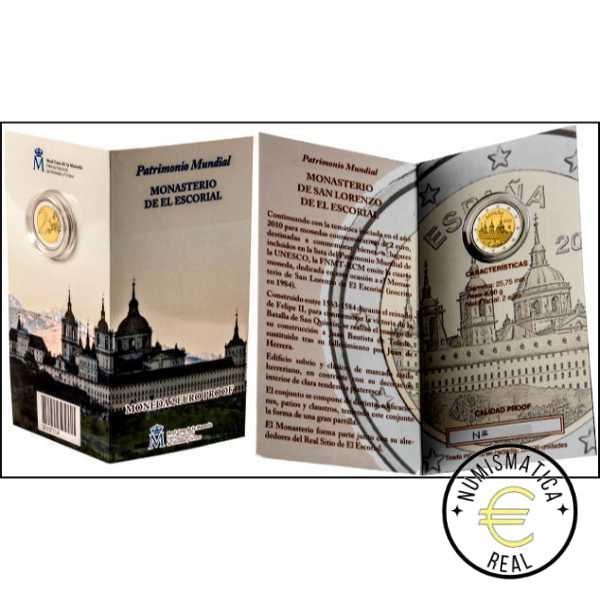 ESPAÑA 2013 2 EUROS CONMEMORATIVA PROOF - PATRIMONIO UNESCO "MONASTERIO DEL ESCORIAL" BE - CARTERA OFICIAL PP. - Imagen 2
