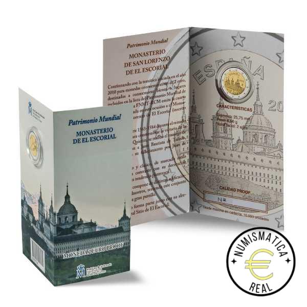 ESPAÑA 2013 2 EUROS CONMEMORATIVA PROOF - PATRIMONIO UNESCO "MONASTERIO DEL ESCORIAL" BE - CARTERA OFICIAL PP.