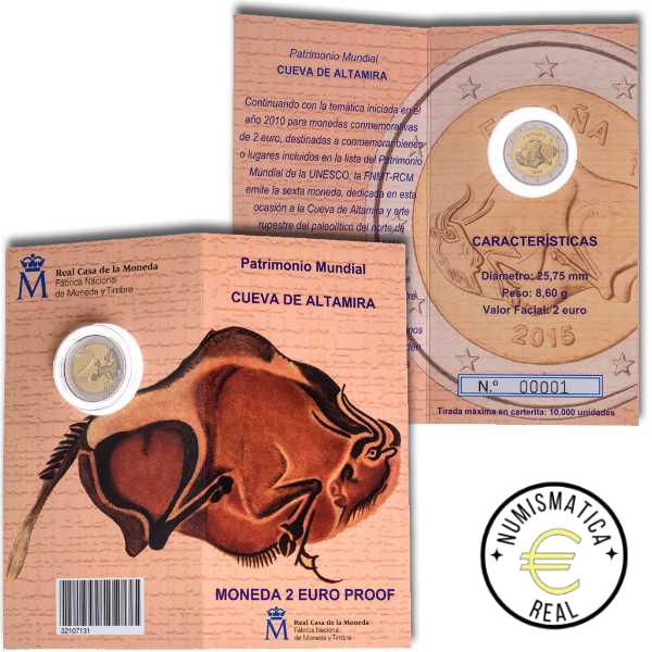 ESPAÑA 2015 2 EUROS CONMEMORATIVA PROOF - "CAVERNA DE ALTAMIRA" BE - CARTERA OFICIAL PP.