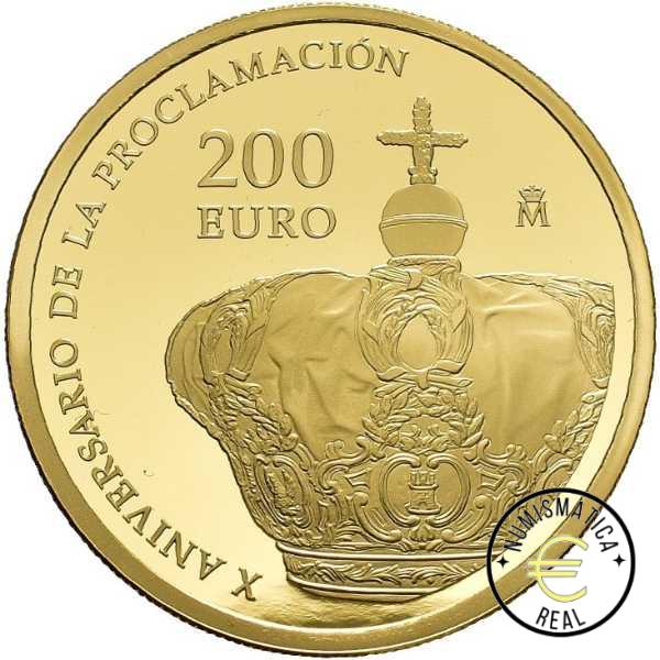 ESPAÑA 2024 200 EUROS PROOF - 4 ESCUDOS "X ANIVERSARIO DE S.M. REY DON FELIPE VI 2014-2024" BE - ORO PP.