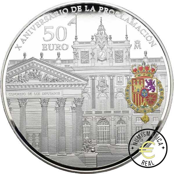 ESPAÑA 2024 50 EUROS PROOF - CINCUENTIN "X ANIVERSARIO DE S.M. REY DON FELIPE VI 2014-2024" BE -PLATA PP + 5,4 Oz . - Imagen 2