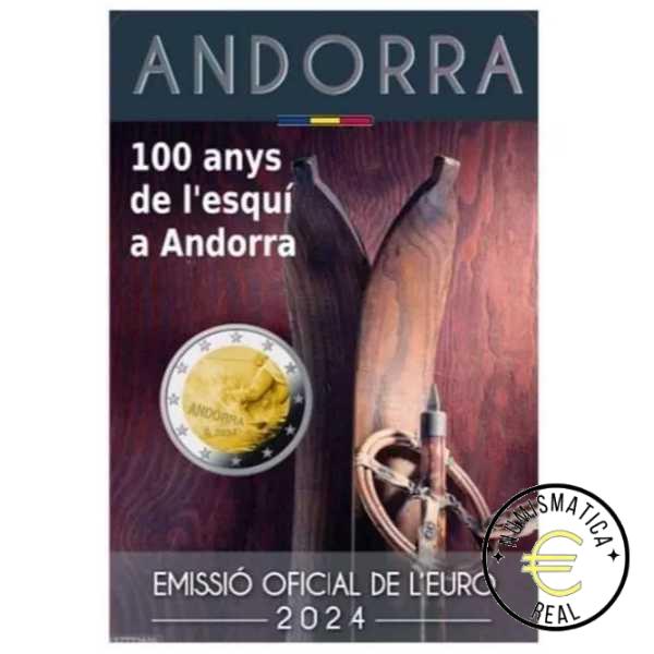 ANDORRA 2024 2 EUROS CONMEMORATIVA BU - CENTENARIO DEL ESQUI EN ANDORRA - EN COINCARD - BU.