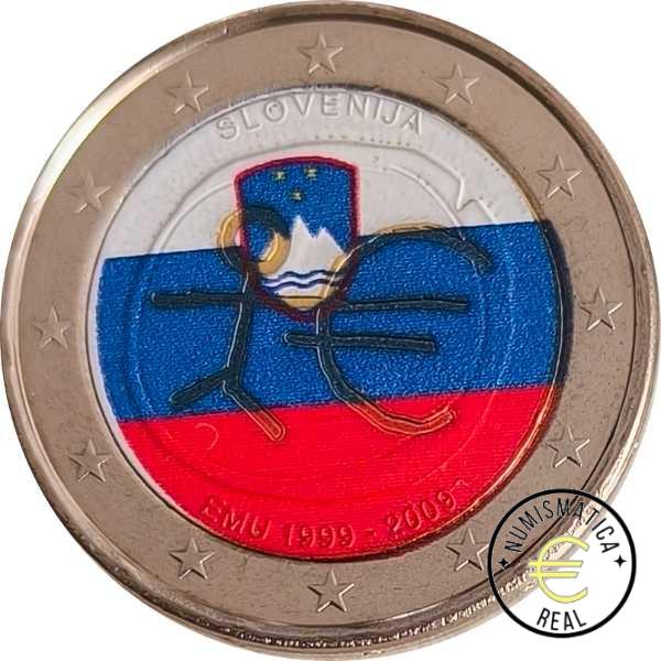 ESLOVENIA 2009 2 EUROS CONMEMORATIVA UNC - 10 ANIV. DE LA UNION EUROPEA - EMU - EN COLOR S/C.