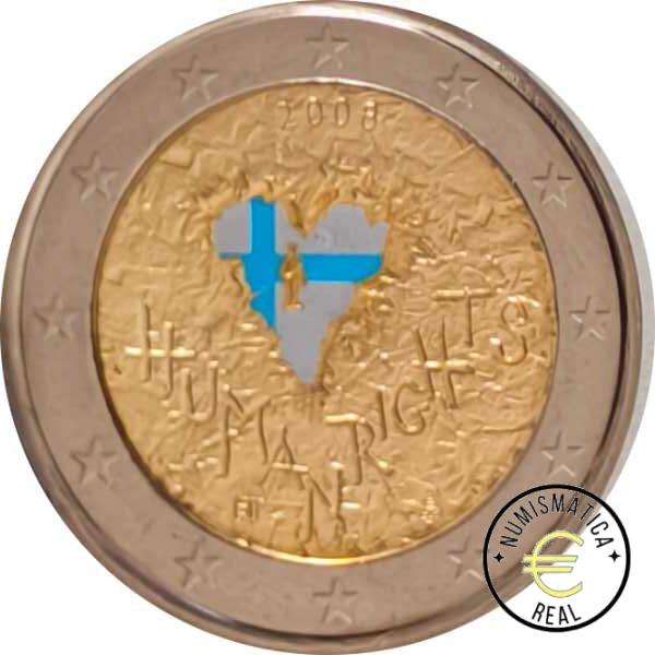 FINLANDIA 2008 2 EUROS CONMEMORATIVA UNC -“DRECHOS HUMANOS”- EN COLOR S/C.