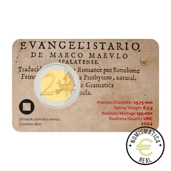 CROACIA 2024 2 EUROS CONMEMORATIVA UNC - MARKO MARULIC (EN COINCARD) BU - S/C. - Imagen 2