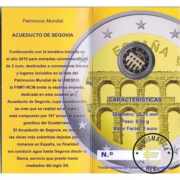 ESPAÑA 2016 2 EUROS CONMEMORATIVA PROOF - PATRIMONIO UNESCO "ACUEDUCTO DE SEGOVIA" BE - CARTERA OFICIAL PP. - Imagen 2