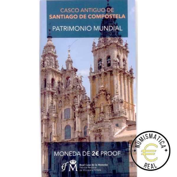 ESPAÑA 2018 2 EUROS CONMEMORATIVA PROOF - PATRIMONIO UNESCO "CASCO ANTIGUO DE SANTIAGO DE COMPOSTELA" BE - CARTERA OFICIAL PP.