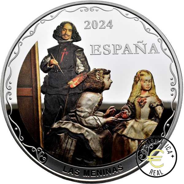 ESPAÑA 2024 3x ONZAS 10 EUROS + 50 EUROS CINCUENTIN ESTUHE PROOF - MONEDA DE PLATA COLOR "425 ANIV VELÁZQUEZ" CUADRO BE - PP. - Imagen 2