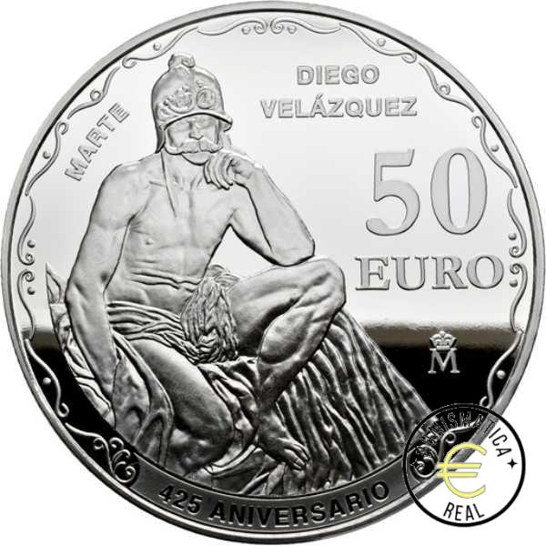 ESPAÑA 2024 3x ONZAS 10 EUROS + 50 EUROS CINCUENTIN ESTUHE PROOF - MONEDA DE PLATA COLOR "425 ANIV VELÁZQUEZ" CUADRO BE - PP. - Imagen 3