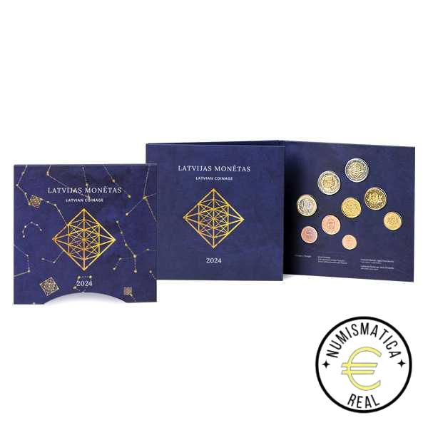 LETONIA 2024 9 VALORES, 8 DE LA SERIE + 1 CONMEMORATIVAS 2 EUROS "PUZURIS" CARTERA BU - EUROSET. - Imagen 3