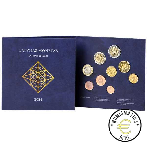 LETONIA 2024 9 VALORES, 8 DE LA SERIE + 1 CONMEMORATIVAS 2 EUROS "PUZURIS" CARTERA BU - EUROSET.
