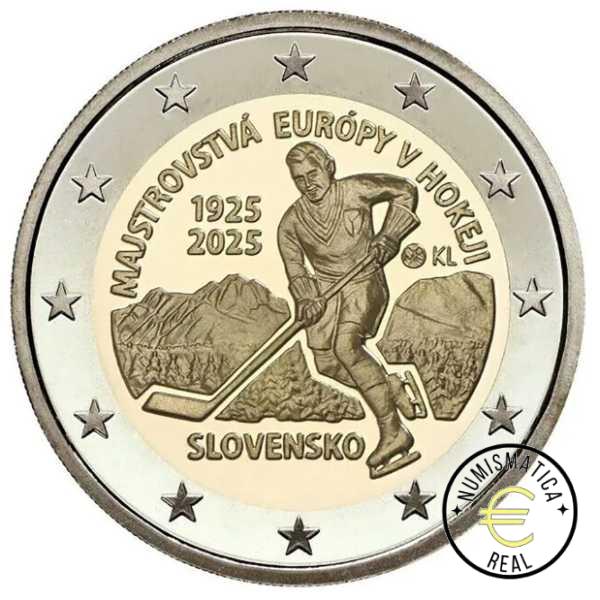 ESLOVAQUIA 2025 2 EUROS CONMEMORATIVA UNC "100 AÑOS DEL PRIMER CAMPEONATO EUROPEO HOCKEY SOBRE HIELO" S/C.