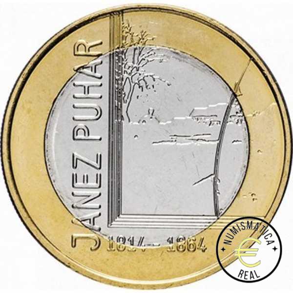 ESLOVENIA 2014 3 EUROS CONMEMORATIVA UNC "200º ANV. NACIMIENTO JANEZ PUHAR" S/C.